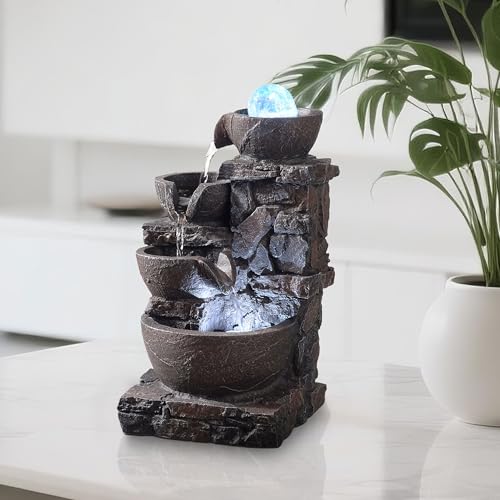 4-Tier Stone Tabletop Fountain with LED Lights D501
