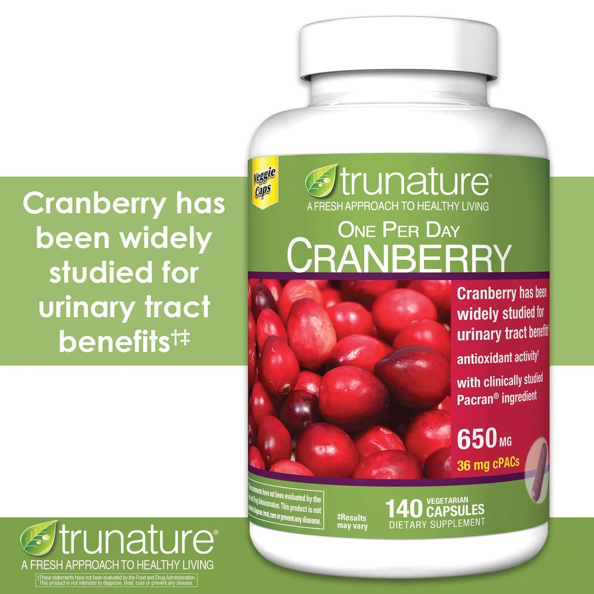 2 Packs Cranberry 650 Mg., 140 Vegetarian Capsules H102