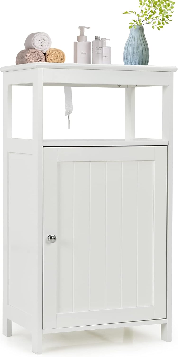 White Bathroom Floor Cabinet with Adjustable Shelf M269495