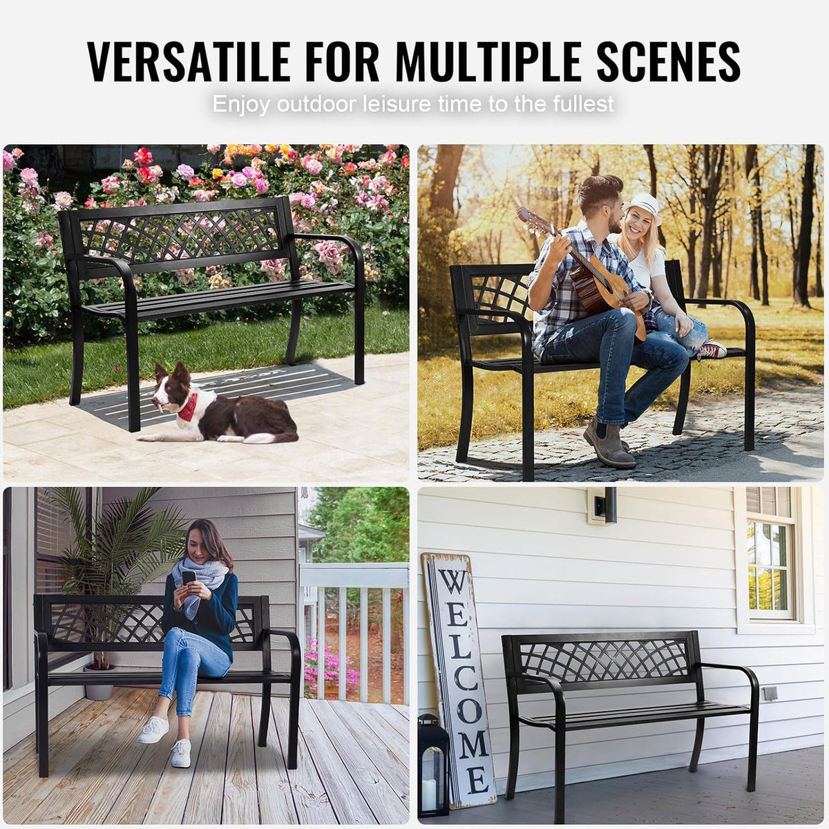 46 inches Metal Garden Bench with Backrest and Armrests G3630