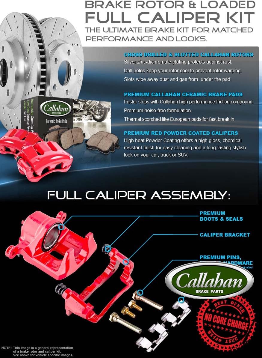 Powder Coated Red Calipers Drilled Slotted Rotors Ceramic Brake Pads S83224