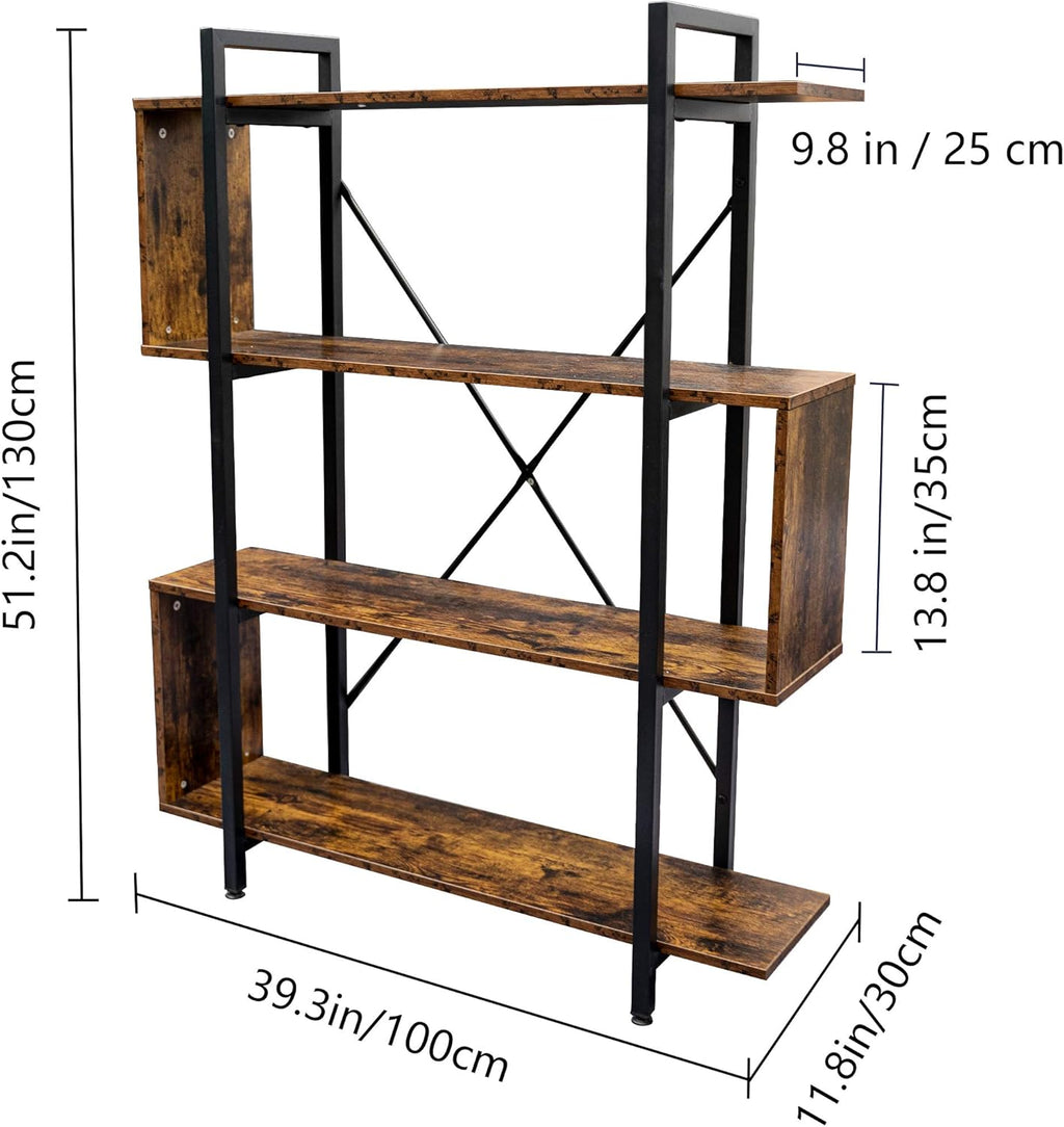 Vintage Industrial 4 Tier S Shaped Bookshelf P637891
