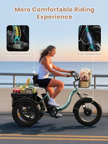 Electric Tricycle 20" Fat Tire 3 Wheel Folding with Large Rear Basket W100