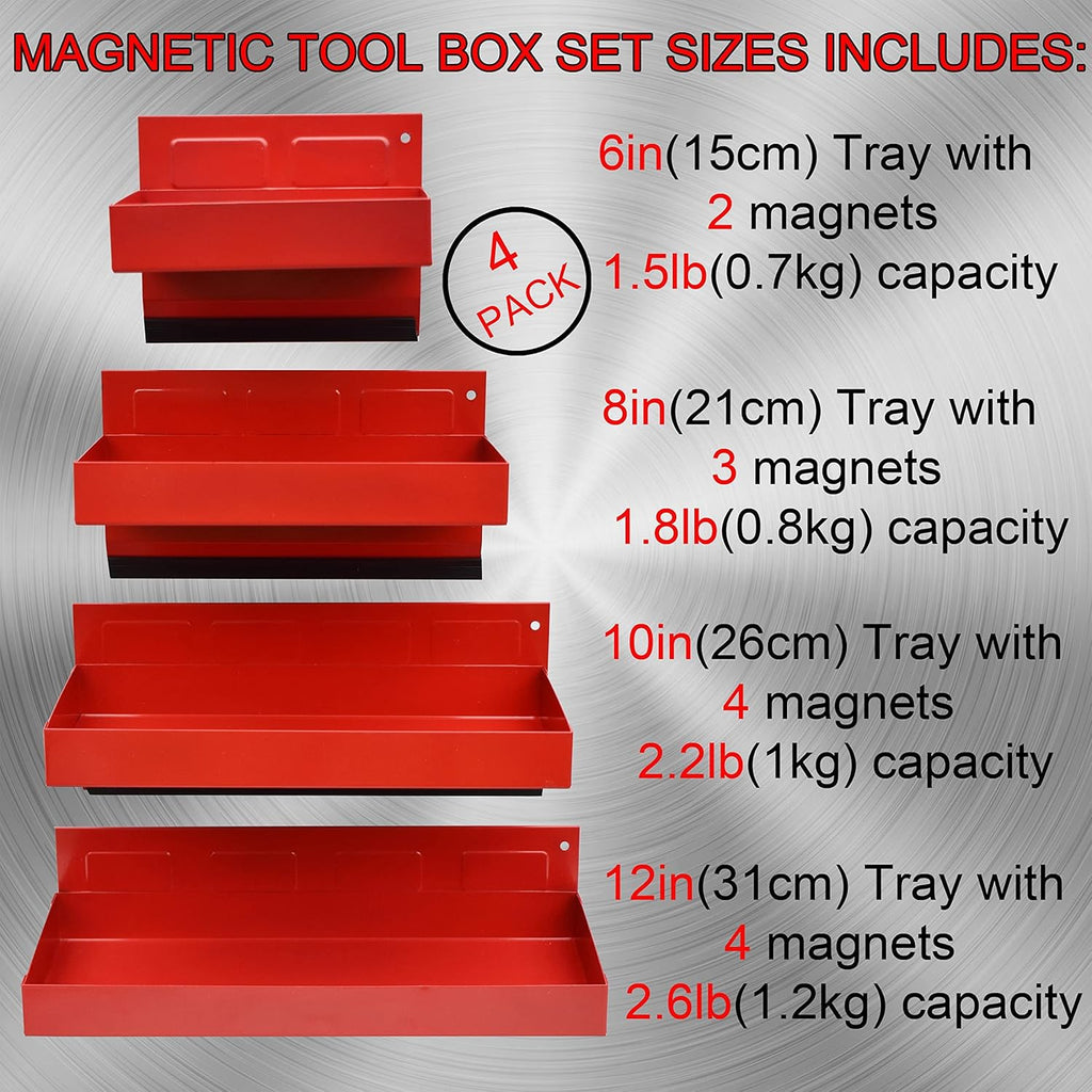 Magnetic Shelf 4-Pcs Set - Red Metal Tool Box with Strong Magnets - Pack of 2 M233182