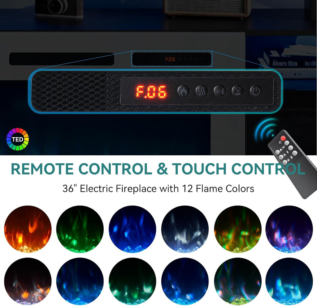 Black 79 inch Fireplace TV Stand with Electric Fireplace M1368