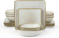 16-Piece Dinnerware Set, Square Plates and Bowls, Cappuccino White D191