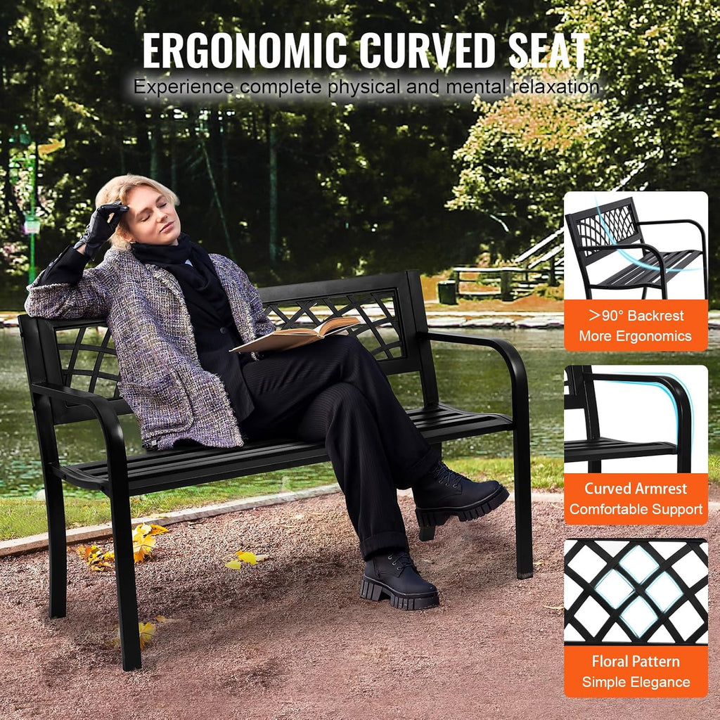 46 inches Metal Garden Bench with Backrest and Armrests G3630