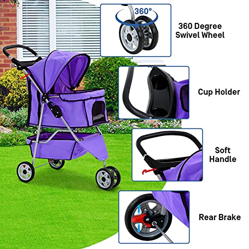 Pink 3 Wheels Pet Stroller T706