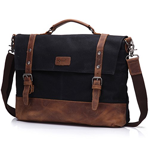 Waxed Canvas Leather Laptop Messenger Bag 15.6" B49250