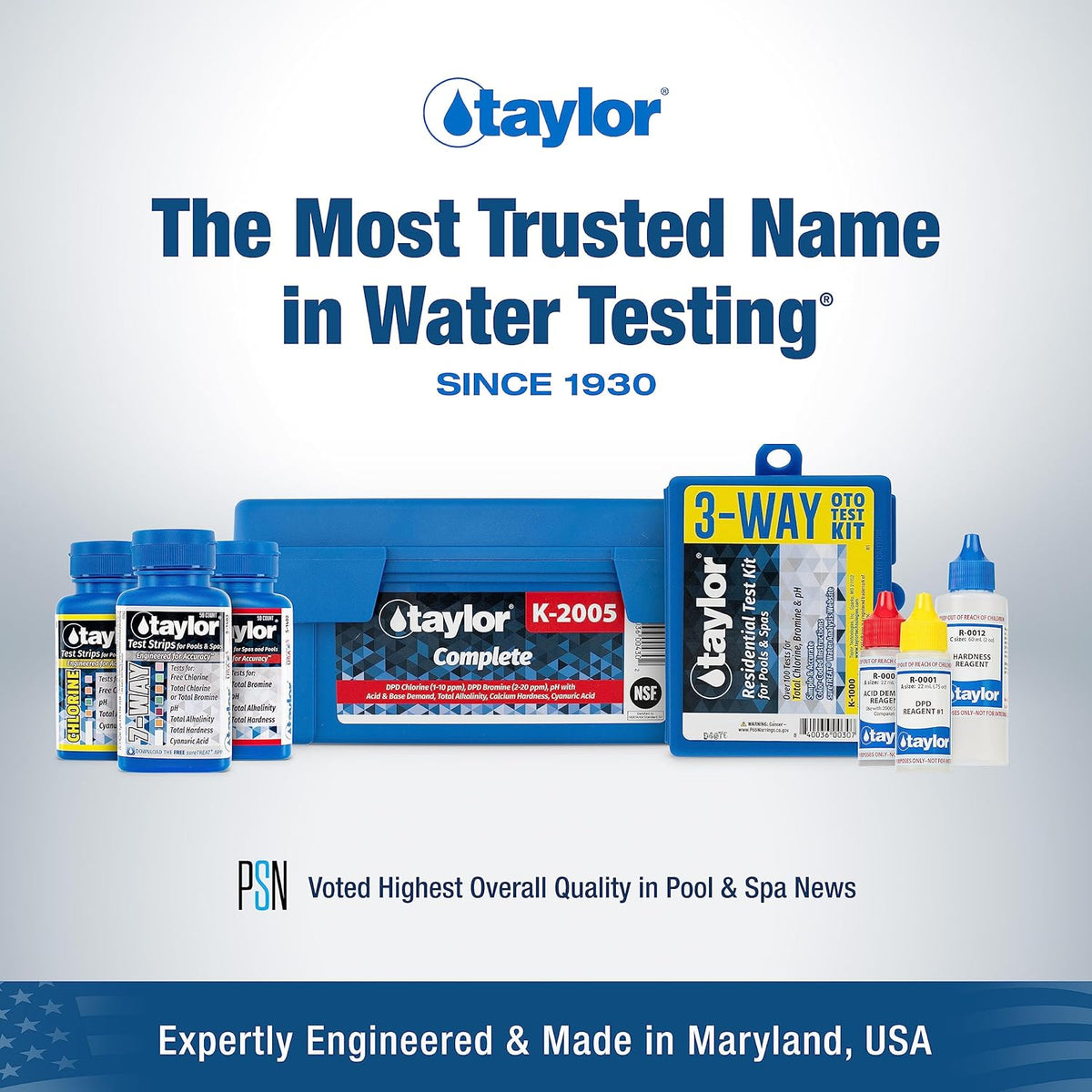 Taylor K2005 High Range Swimming Pool Total and Free Chlorine Bromine Alkalinity Calcium Hardness Base and Acid Demand pH DP Test Kit V133606