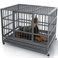 48 Inch Heavy Duty Dog Crate with Wheels, Double Door and Removable Tray M5997