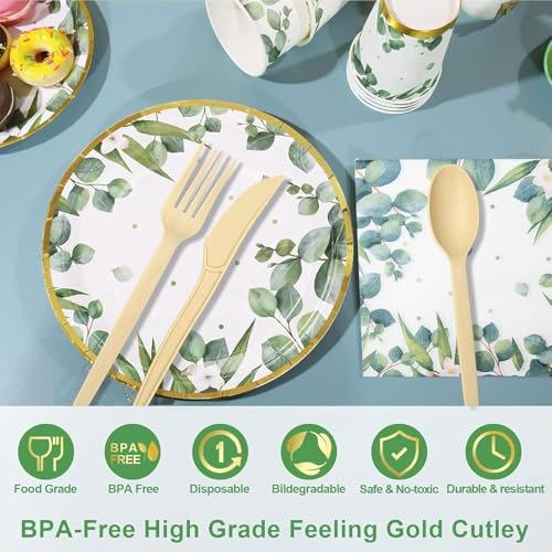 350 Pcs Sage Green Disposable Paper Dinnerware Set E513