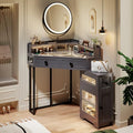White Glass Top Corner Vanity with Mirror and Lights B1246