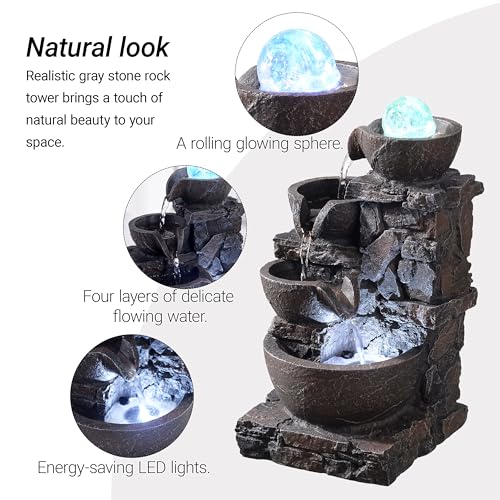 4-Tier Stone Tabletop Fountain with LED Lights D501
