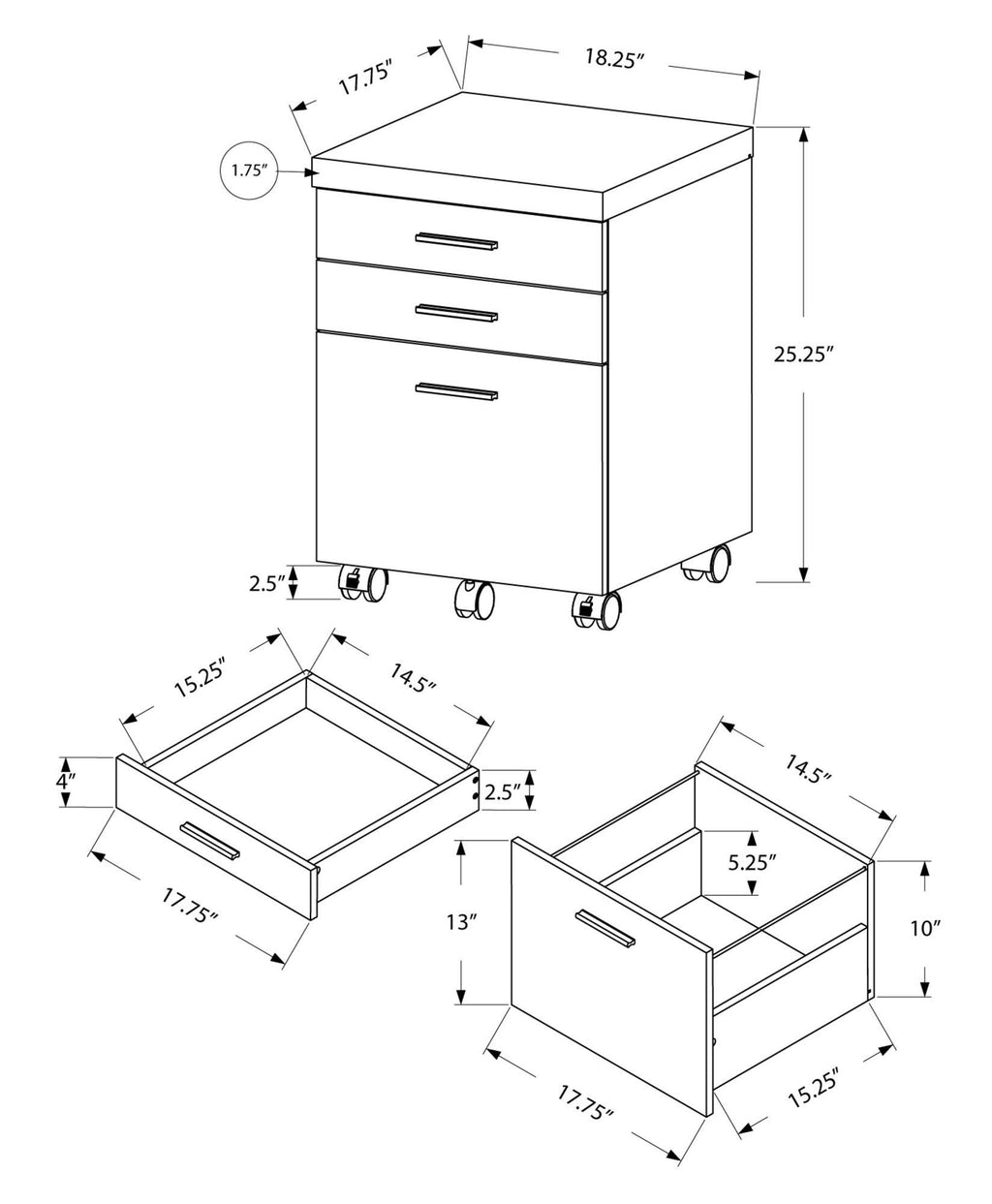 Natural Black 3 Drawers Particle Board Filing Cabinet Y17439