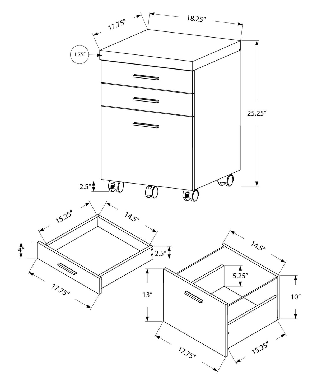 Natural Black 3 Drawers Particle Board Filing Cabinet Y17439