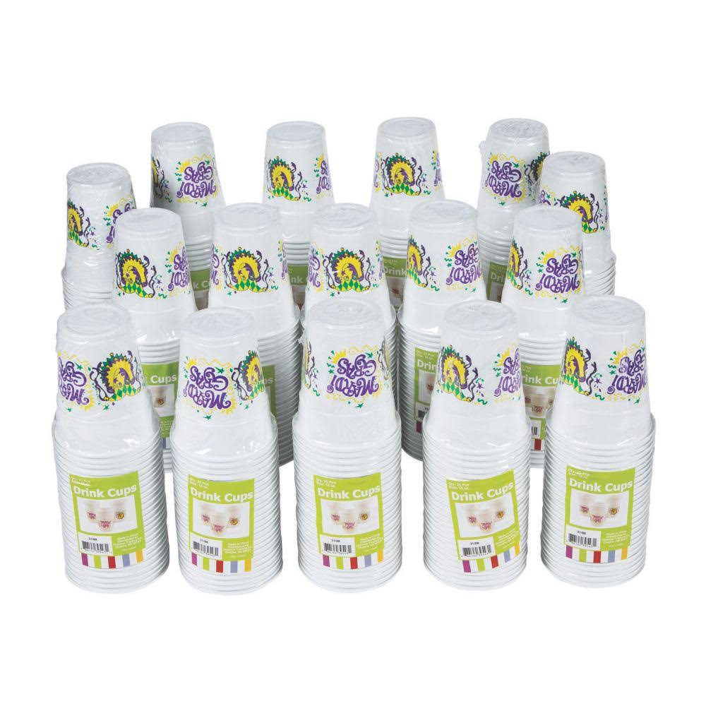Mardi Gras Plastic Cups White P8108