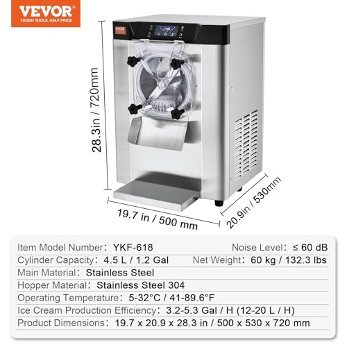20-25L/H 2400W 1-Flavor Hard Serve Ice Cream Maker with 8L Stainless Steel Cylinder L14549