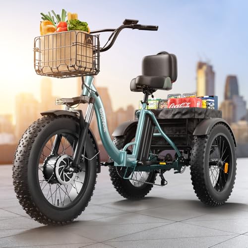 Electric Tricycle 20" Fat Tire 3 Wheel Folding with Large Rear Basket W100