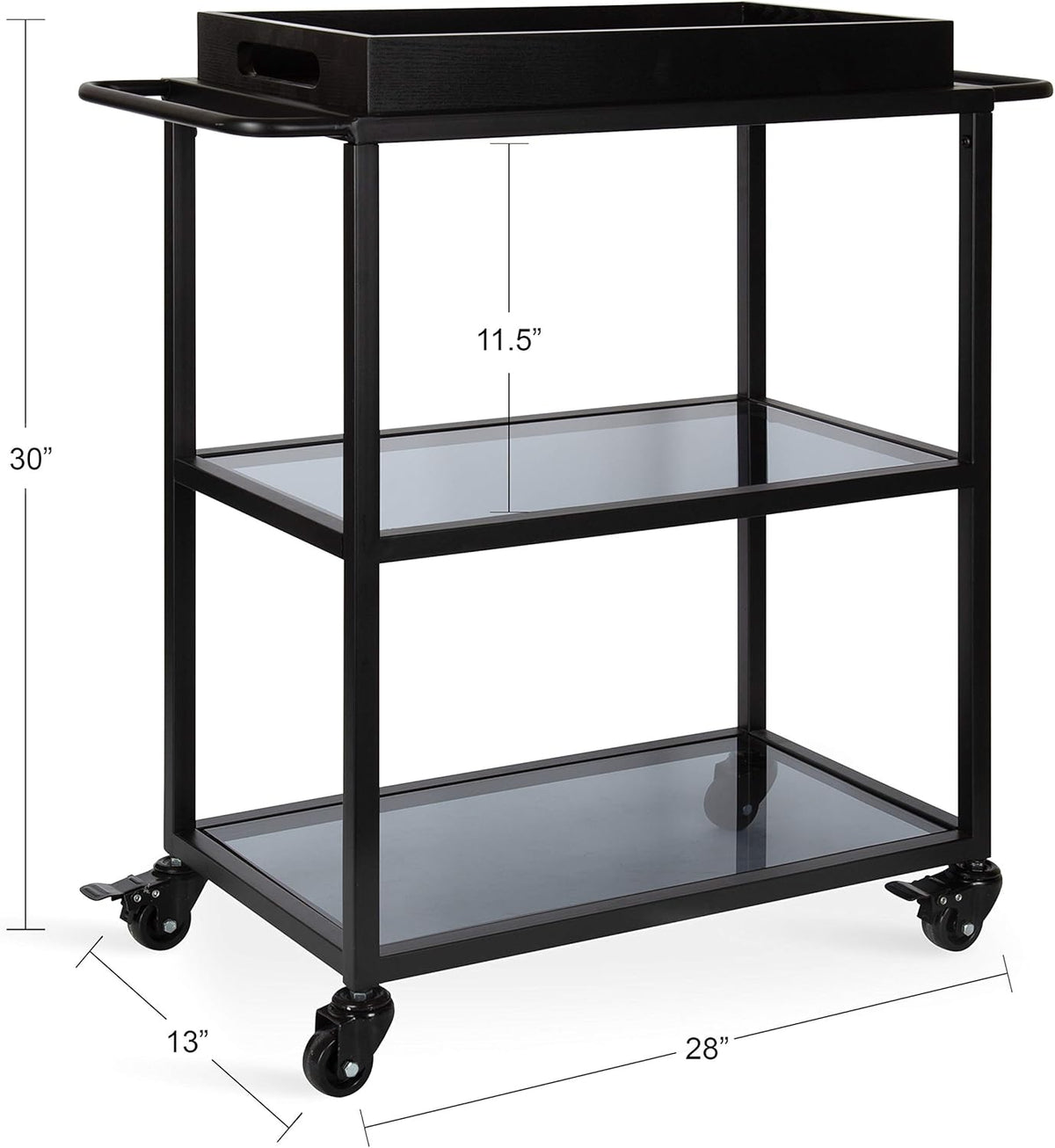 Black Metal Bar Cart with Removable Wood Tray N4246