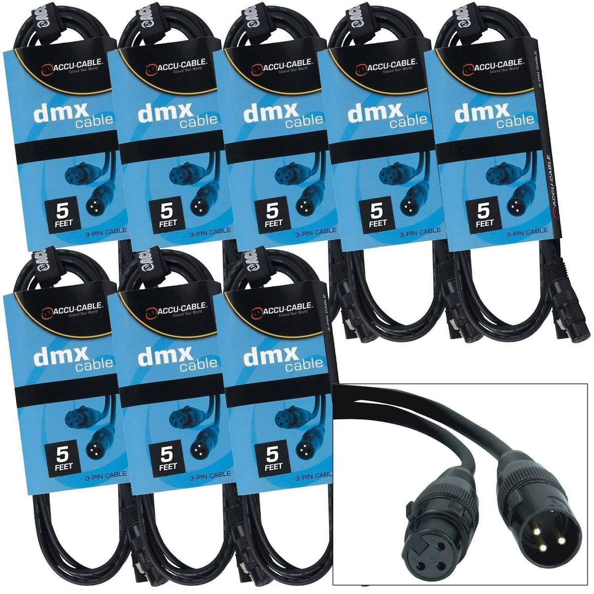 3-Pin XLR 5ft DMX Light Cable 8 Pack R217