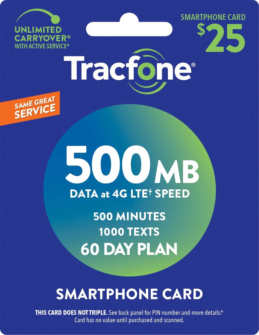 $25 500 Min 1000 Text 500MB Data 60–Day Plan X8116