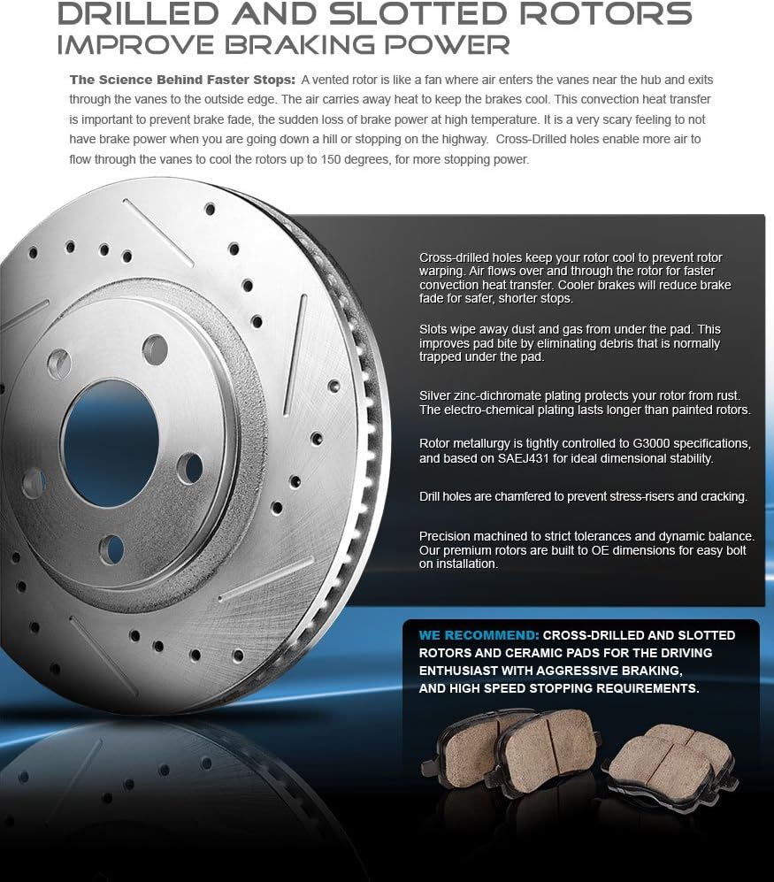 Powder Coated Red Calipers Drilled Slotted Rotors Ceramic Brake Pads S83224