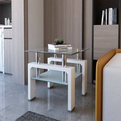 Glass Top End Table with Storage White R192