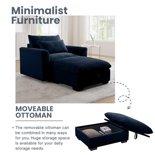 Oversized Corduroy Accent Chair with Storage Ottoman K880