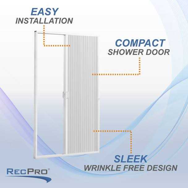 Pleated Folding RV Shower Doors White W300
