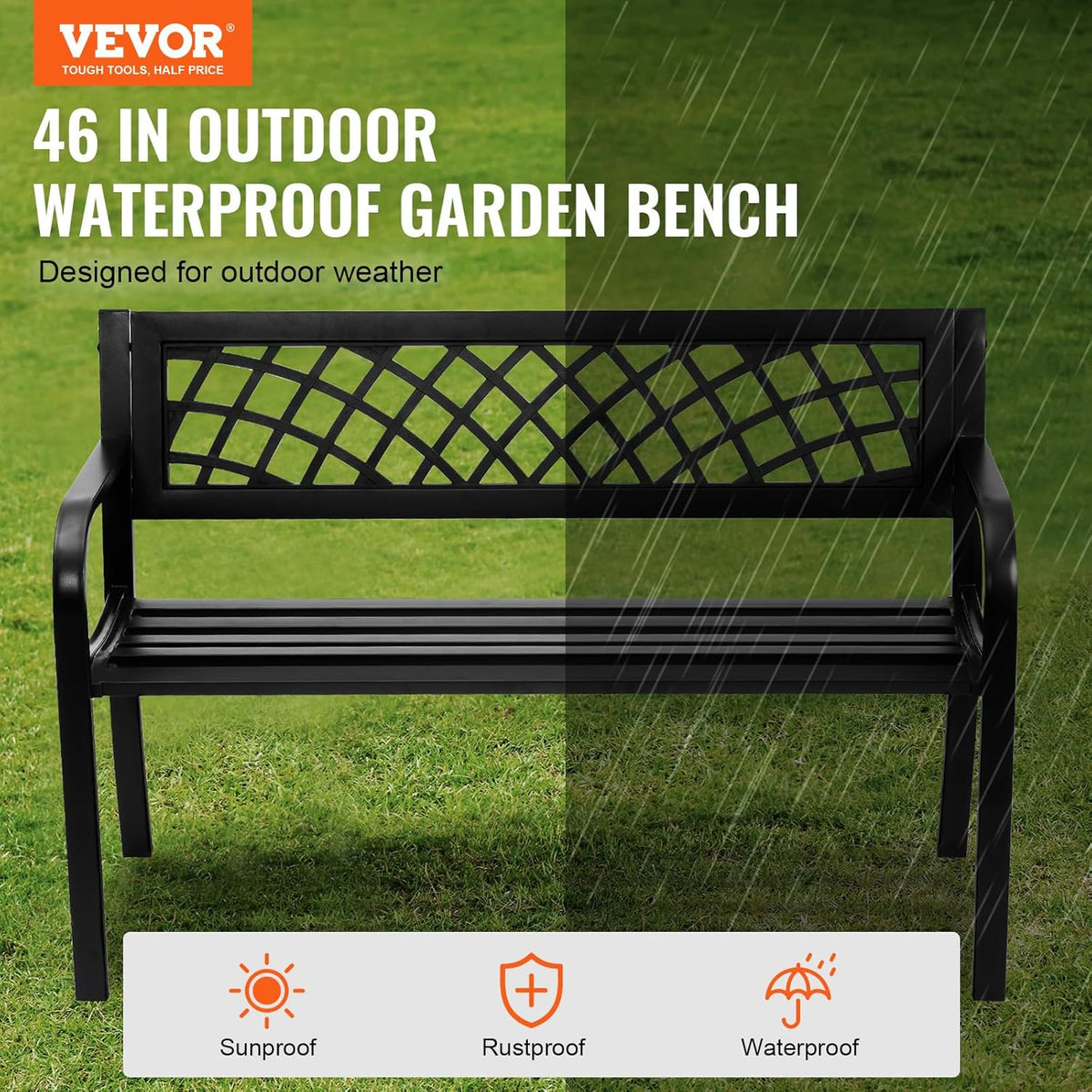 46 inches Metal Garden Bench with Backrest and Armrests G3630