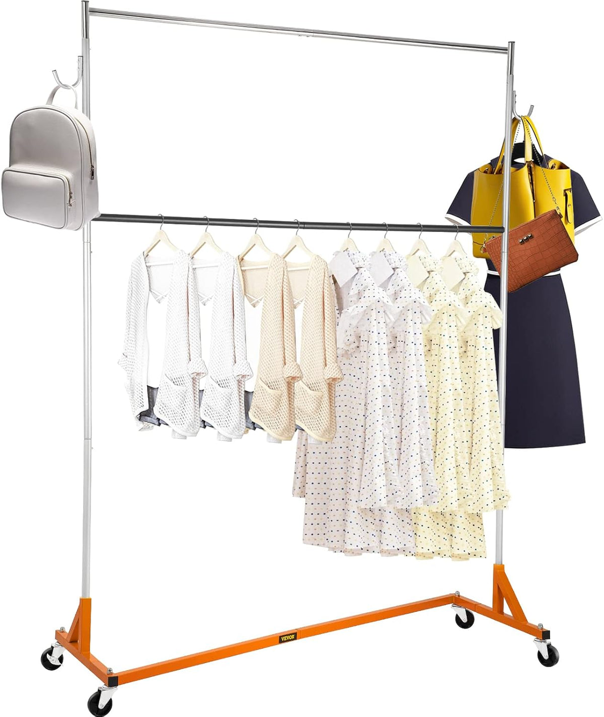 Height Adjustable Rolling Steel Garment Rack with Lockable Casters A649683