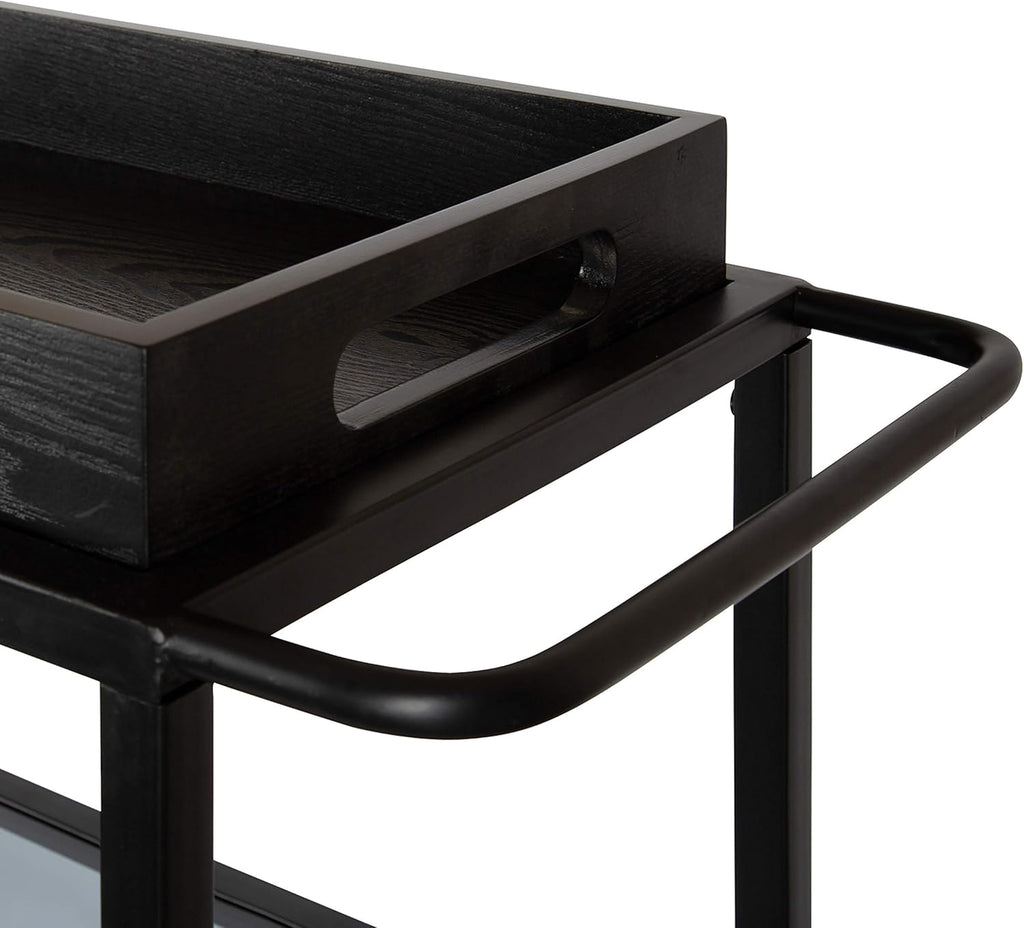Black Metal Bar Cart with Removable Wood Tray N4246