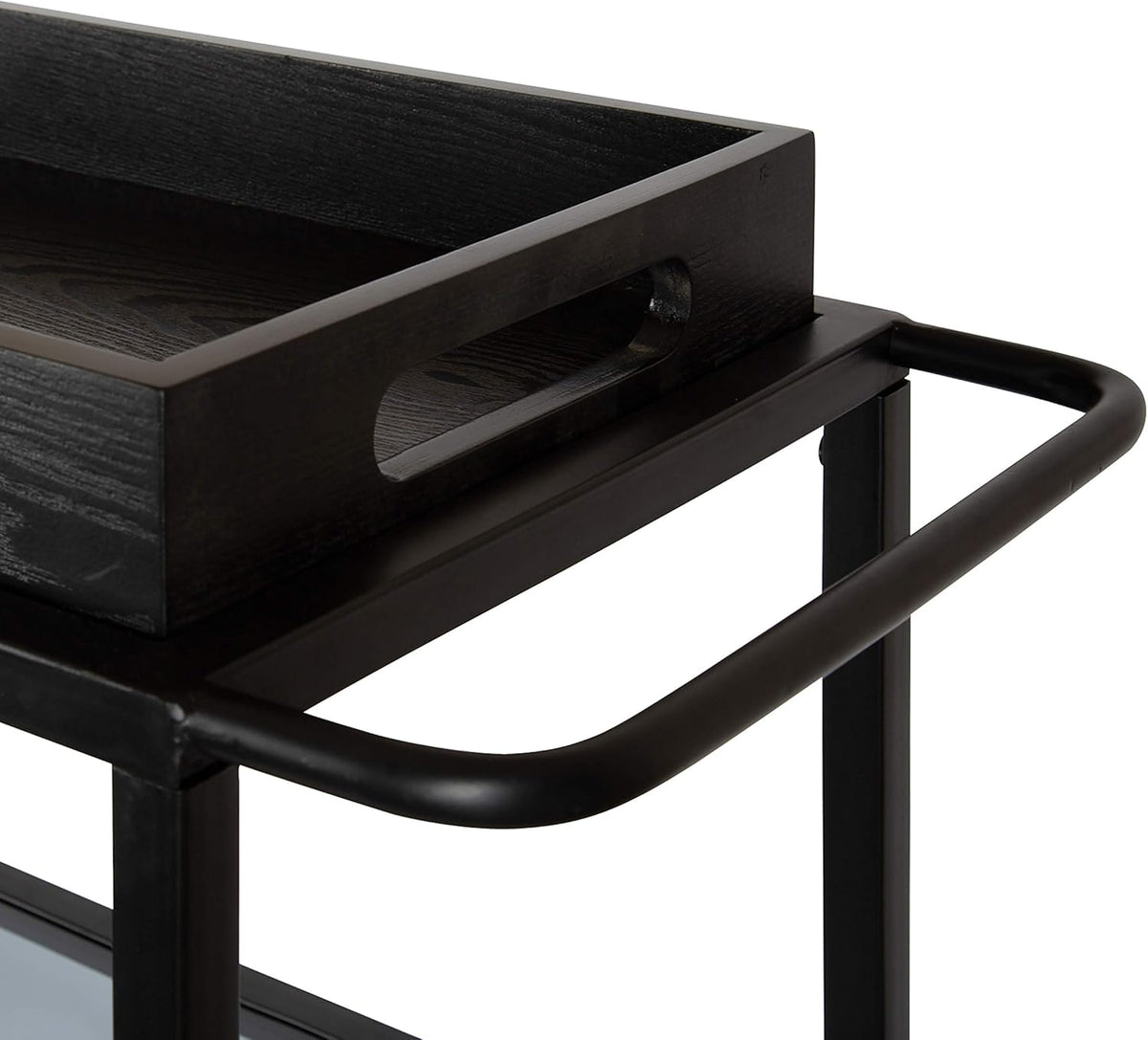 Black Metal Bar Cart with Removable Wood Tray N4246
