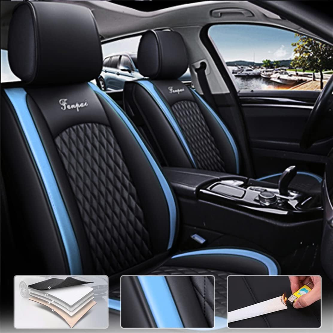 Car Seat Covers 5-Seat Black Blue N2784