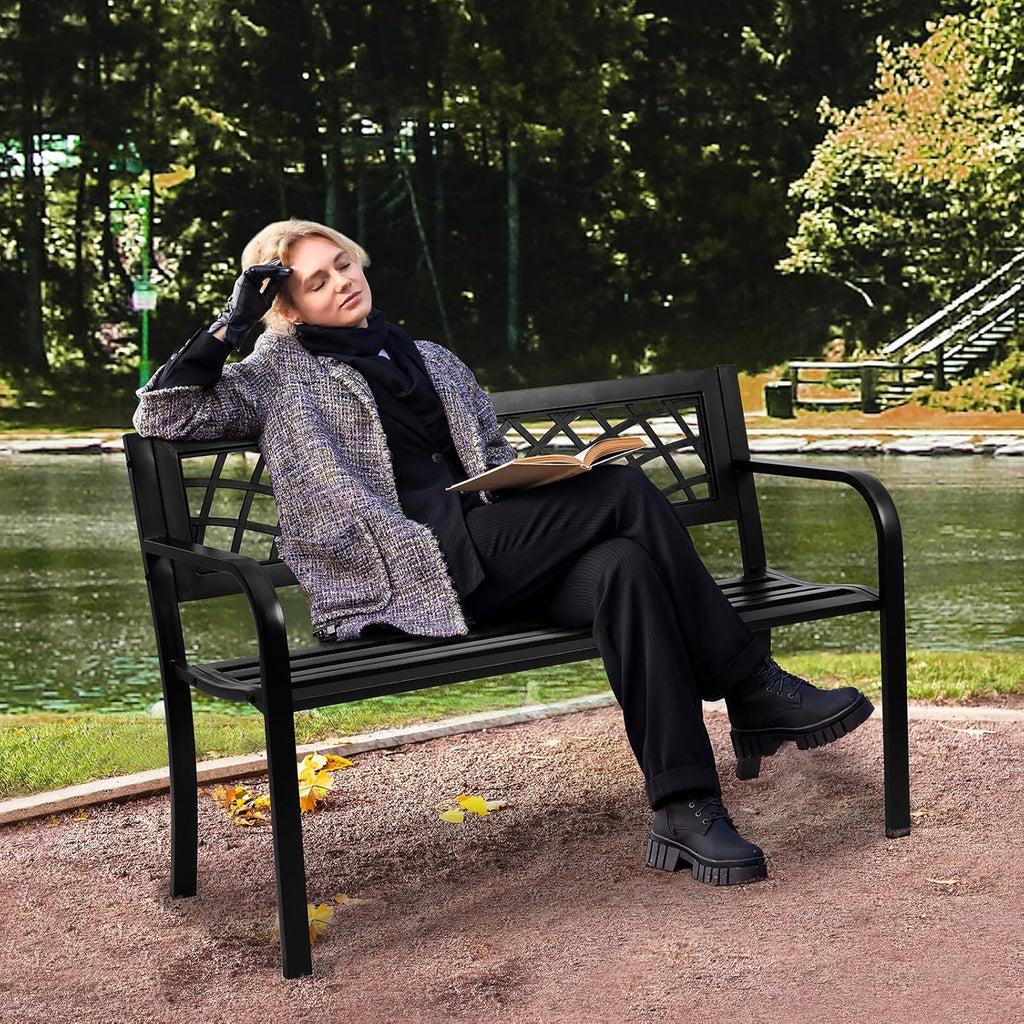 46 inches Metal Garden Bench with Backrest and Armrests G3630