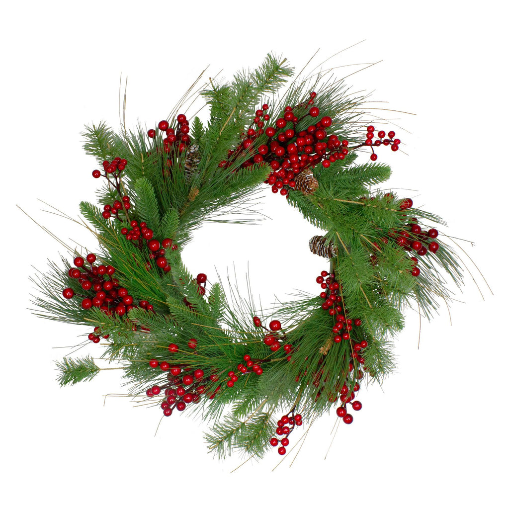 24-Inch Mixed Pine and Red Berry Artificial Christmas Wreath M8834