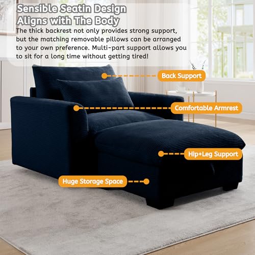 Oversized Corduroy Accent Chair with Storage Ottoman K880