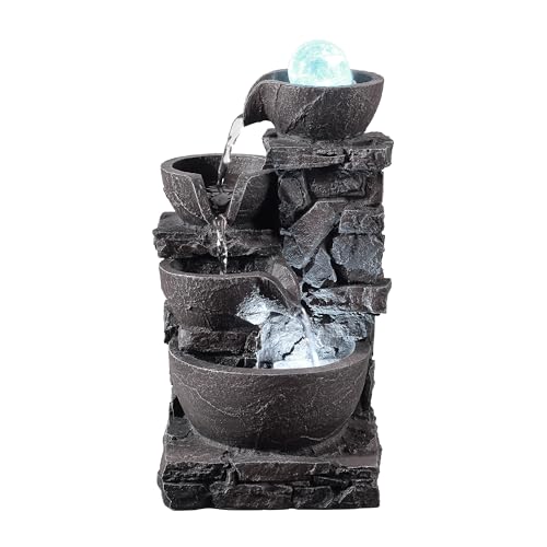 4-Tier Stone Tabletop Fountain with LED Lights D501