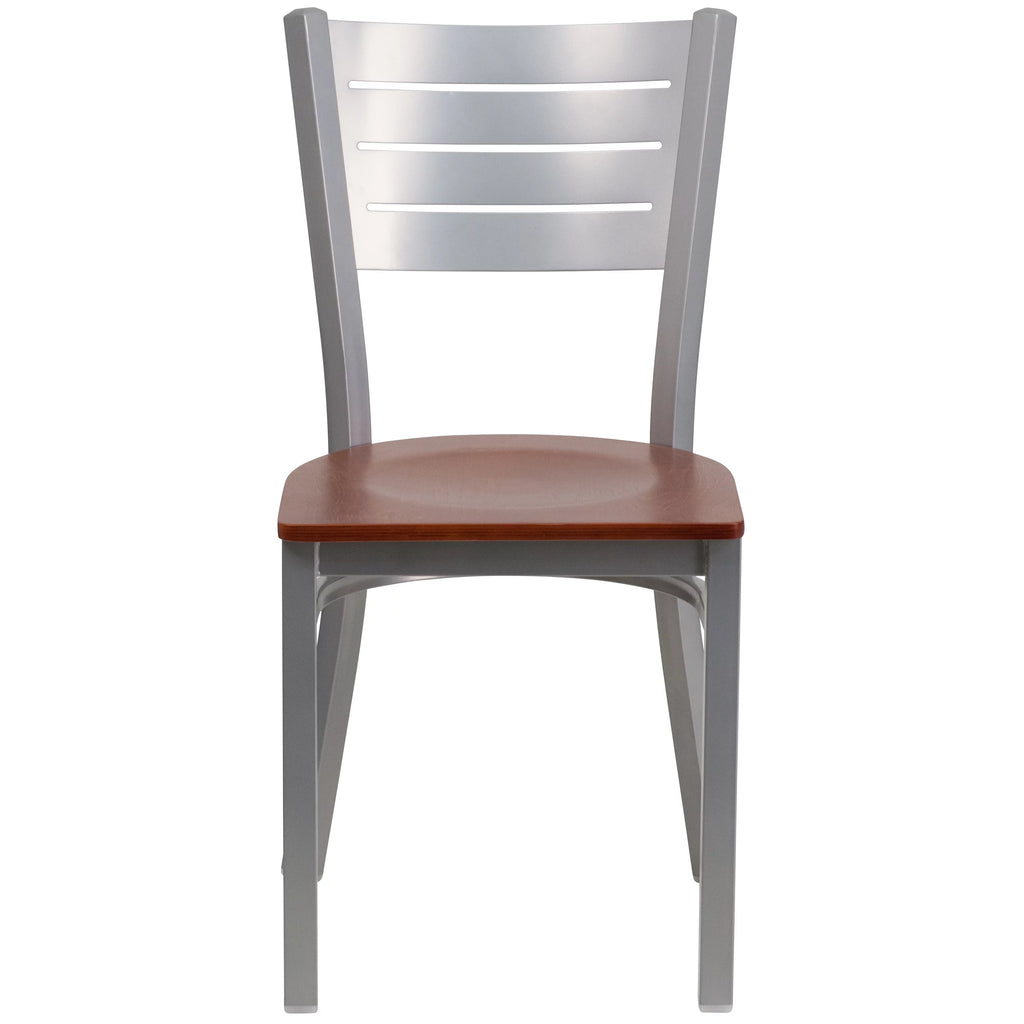 Silver Slat Back Metal Restaurant Chair Q31978