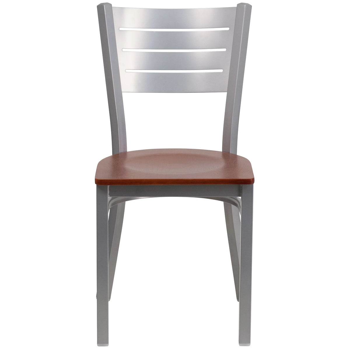 Silver Slat Back Metal Restaurant Chair Q31978