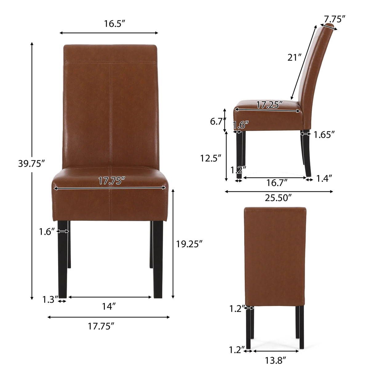 Cognac Brown Faux Leather Dining Chairs Set of 4 W312
