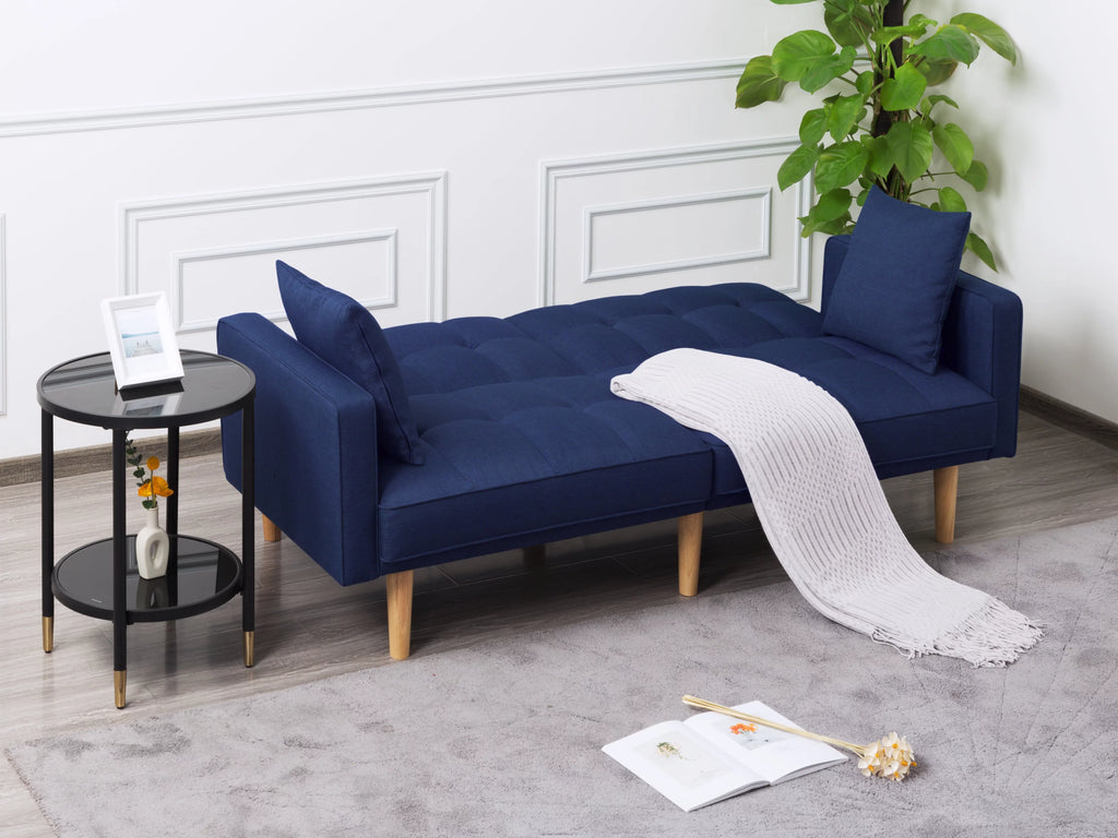 71.3 inch Futon Sofa Bed Convertible Sleeper Couch with 2 Pillows Navy Blue G745535