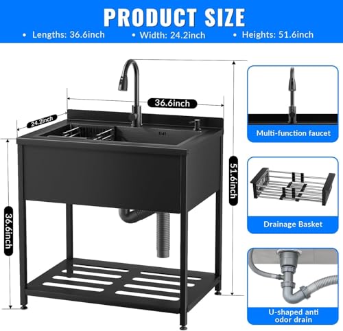 Stainless Steel Utility Sink with Faucet and Drain Kit F26288