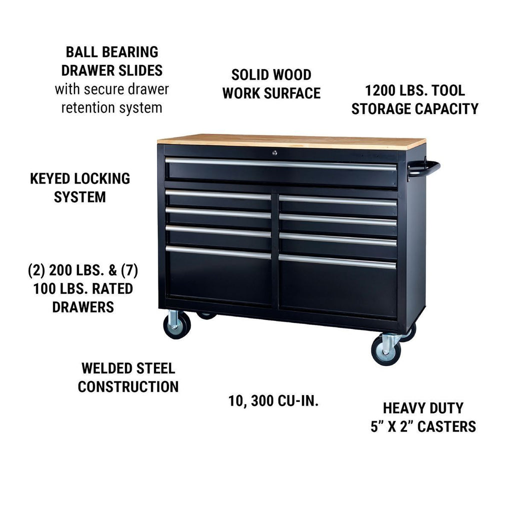 Black 9-Drawer Mobile Storage Cabinet with Solid Wood Top Q415020