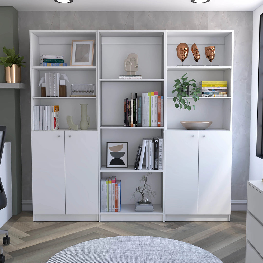 White 3 Piece Living Room Set with 3 Bookcases Y424