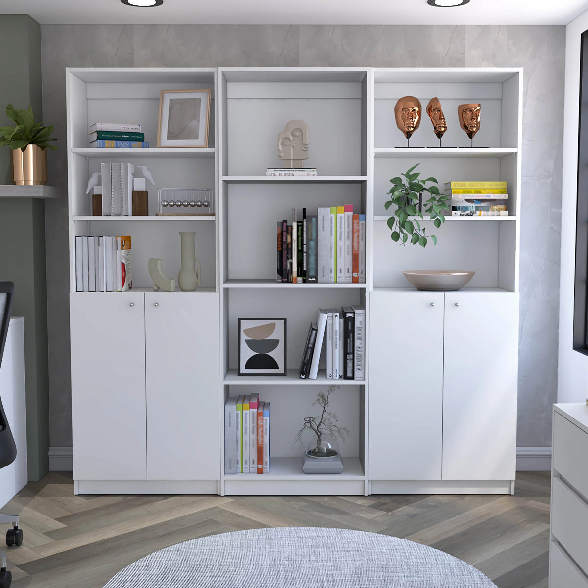 White 3 Piece Living Room Set with 3 Bookcases Y424