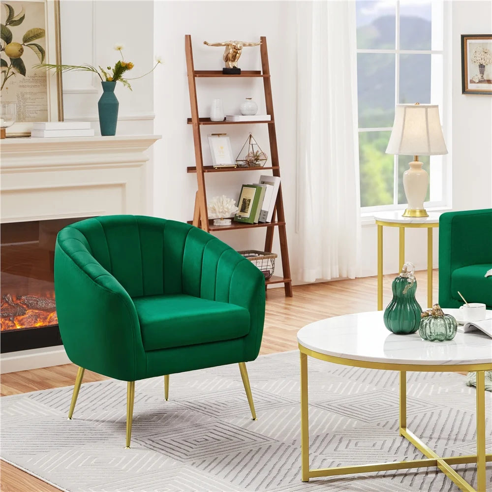 Green Channel Tufted Accent Armchair with Gold Metal Legs U243937