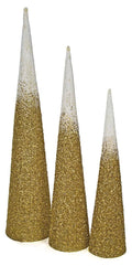 Ombre Cone Tree with Glitter & Beads Gold & White I1534