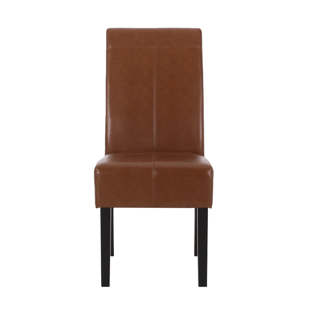 Cognac Brown Faux Leather Dining Chairs Set of 4 W312